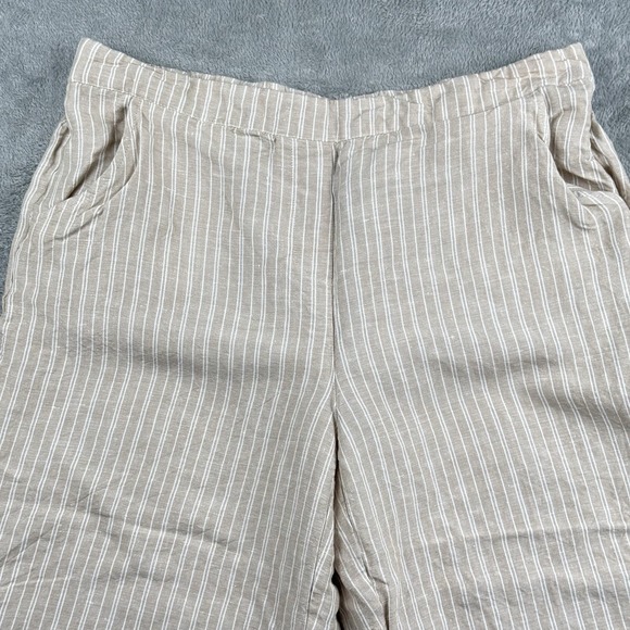 Zac & Rachel Wide Leg Linen Blend Crop Pants Womens L Beige Striped Button Beach - Picture 3 of 9